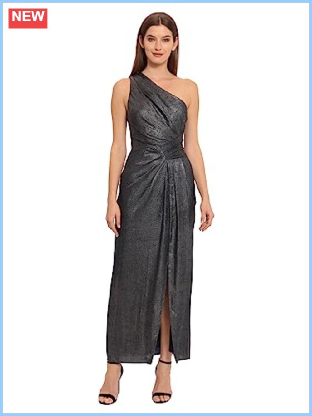 One Shoulder Sleeveless Maxi Dress with High Slit - Mercury Satin Cocktail Party - Picture 4 of 6